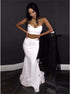 Mermaid Sweetheart Floor Length White Satin Prom Dress with Ruffles LBQ1756